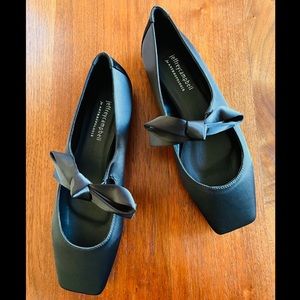 Jeffrey Campbell Anthropologie Black Satin Bow Ballet Flats 8.5